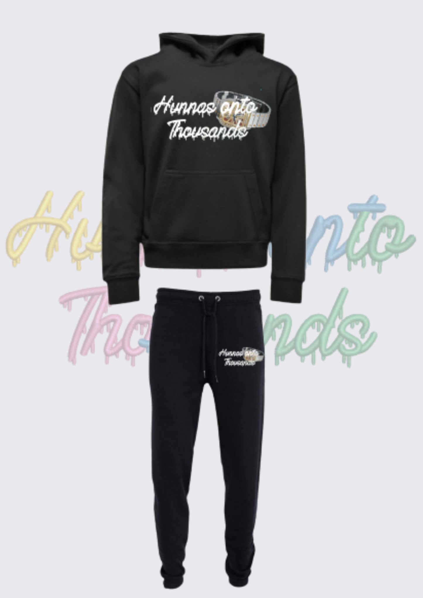 Hunnas Onto Thousands UK - Official "Skeleton Bustdown" Tracksuit Set - Black / Dark Grey