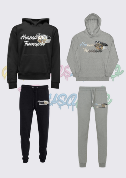 Hunnas Onto Thousands UK - Official "Skeleton Bustdown" Tracksuit Set - Black / Dark Grey