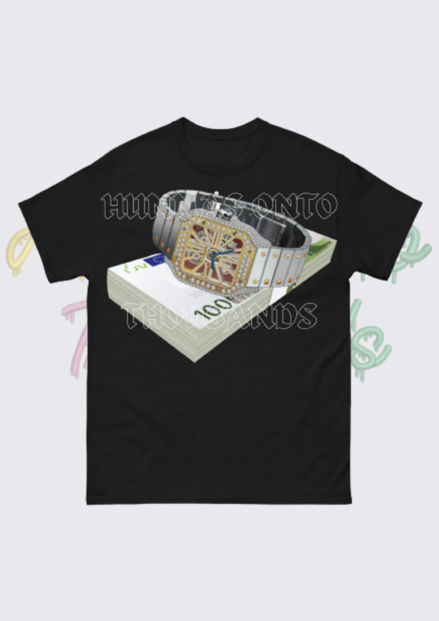 Hunnas Onto Thousands UK - Official "Racks & Stacks" Tee - Black / White